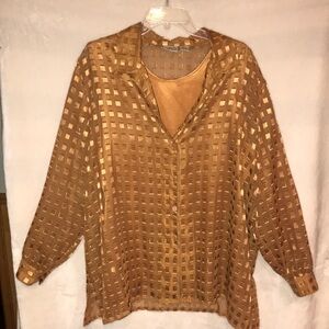 Allison Daley 2 Piece Set - Sheer Blouse with Matching Tank - XL Copper Color